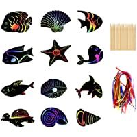 YOUYIKE Scratch Art Paper Animales Marinos- 48 Obras Arte de Raspado de Arco Iris- Manualidades Infantiles Papel Rayado…